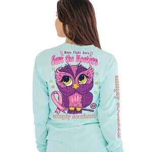 Simply Southern Save The Hooters‎ Breast Cancer Long Sleeve Tee Women Size S